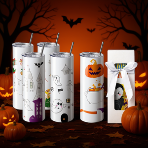 Bicchieri Termici per Sublimazione Halloween 20oz in Acciaio Inox a Doppia Parete con Coperchio, Cannuccia e Confezione Regalo, Stile Moderno per Stampa a Trasferimento Termico - Product Image 2