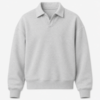 Sweat-shirt polo en molleton de coton épais 450 g/m² marron pour homme, coupe ample streetwear, pull uni décontracté
