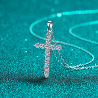 Collier en argent sterling 925 pour femmes en gros collier croix Moissanite plaqué avec chaîne de clavicule en or