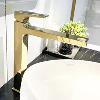 GODI altın altın renk özel tasarım pirinç gövde güverte üstü tek delikli banyo havzası musluk musluklar banyo altın mikser