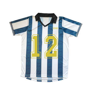 사용자 정의 도매 로고 자수 확인 승화 저지 축구 열 전달 스포츠 레트로 축구 티셔츠 - Product Image 5