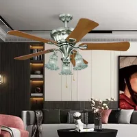 Restaurant Salon Classique Rétro Décoratif Ventilateurs De Plafond Lustre Fleur Ventilateur De Plafond Avec Lampe