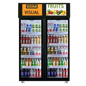 Cashlesss AI Visual Technology Porte double Réfrigérateur intelligent Snacks Boissons Aliments sains Distributeurs automatiques pour articles de vente au détail