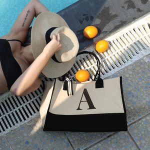 Borsa Tote in Tela Personalizzata con Iniziali, Grande, in Cotone, Monogramma, per Spiaggia, Spesa, Riutilizzabile, Lavabile in Lavatrice, Lavoro, Viaggi - Product Image 3