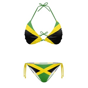 Ensemble de bikini imprimé drapeau Jamaïque pour le carnaval, style triangle, dos nu, à nouer sur les côtés, logo personnalisé, OEM, vente en gros, coupe courte, <span class=keywords><strong>XXL</strong></span> - Product Image 1