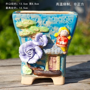 Vasi di <span class=keywords><strong>fiori</strong></span> di argilla fatti a mano vasi di piante simpatici della bambina della casa del fumetto - Product Image 5