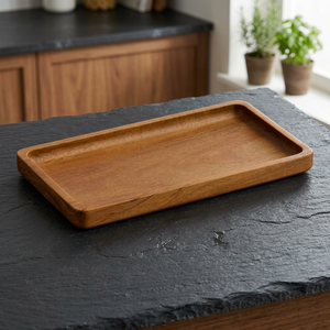 Plateau de service en bois d'acacia véritable, fait main, écologique, avec logo personnalisé, revêtement poudré, imprimé animalier ou floral, passe au lave-vaisselle et au micro-ondes - Product Image 1