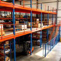 HONGXIN Étagère de mezzanine robuste en acier laminé à froid sans boulons, personnalisable, 2/3 niveaux, avec revêtement en poudre pour protection contre la corrosion