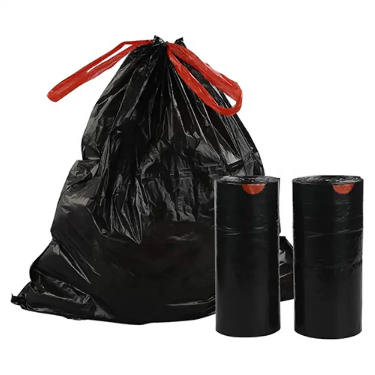 Bin Liners chéo Tie loại nhựa túi rác với dây rút xử lý bin Túi Túi rác
