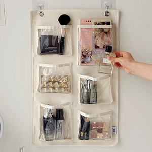 กระเป๋าเก็บของติดผนังแบบผ้าใบ 6 ช่องใส สำหรับจัดระเบียบในห้องน้ำ ใส่เครื่องสำอางและอุปกรณ์เสริม สีขาว รุ่นหนาพิเศษ - Product Image 5