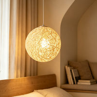 Lampe suspendue artistique unique et créative en rotin, style chinois Zen, pour salle de thé, lampe boule en rotin tressé avec base
