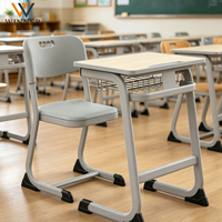 Ensemble chaise et bureau d'étudiant moderne, réglable en hauteur, ergonomique, avec cadre métallique, chaise en plastique écologique et tiroir de rangement – Vente directe usine