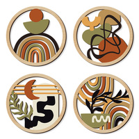 4 pièces Décoration murale en bois à suspendre, style Bohème Champêtre, géométrique, abstrait, découpes circulaires, thème Peuplier, pour Anniversaire