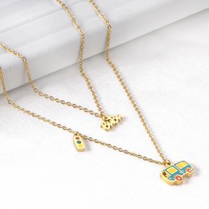 โรงงานผลิตเครื่องประดับสแตนเลสสั่งทำราคาส่ง ราคาถูก MOQ ต่ำ สร้อยคอจี้รูปรถบัสแบบสองสายสำหรับสุภาพสตรี - Product Image 3