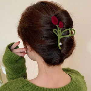 Pinza de Pelo con Diseño Creativo en Forma de Tulipán Rojo 2026, Pinza de Pelo Simple y Ligera de Lujo para Chicas, Pinzas de Pelo Modernas al por Mayor - Product Image 1