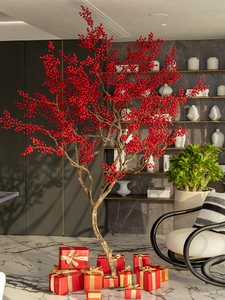 Mô phỏng màu Đỏ Berry bó nhà máy hoa khổng lồ Nhân Tạo Màu Đỏ cây ăn quả trang trí đám cưới - Product Image 3