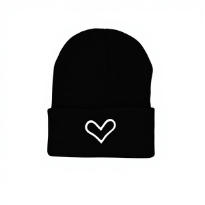 Trendy Korean Style Acrylic Heart Jacquard Knitted Button Hat Simple Cute Fashionable Versatile Solid Color <b>Beanie</b> - Product Image 3