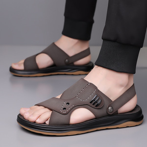 Men's Summer Slides Open Toe Pu Upper Rubber Outsole Anti Slip Casual Buckle Strap <b>Sandals</b> - Product Image 2