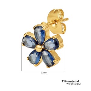 Nouveauté Mode Boucles d'oreilles clous fantaisie fleur noble plaquées or 18 carats avec zircons cubiques multiples Bijoux fins - Product Image 2