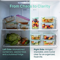 Boîte de préparation de repas hermétique en verre borosilicate avec couvercles trempés, compatible micro-ondes, pour la vente en gros aux supermarchés