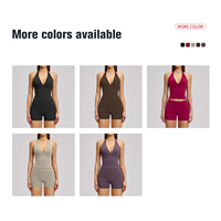 Ensemble de leggings de yoga pour femmes avec haut court à col en V extensible à manches longues et taille haute pour la salle de sport et l'entraînement