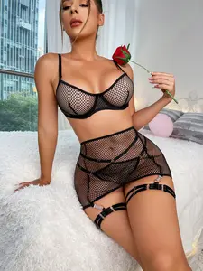 MISSADOLA Hot Sale Cosplay Nightclub Queen Dress 4PCS Erotic Underwear Mesh Sheer Outfit Hot Women Sexy Black Lingerie