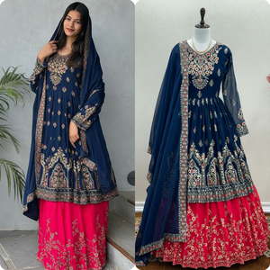 Beautiful Heavy Faux Georgette <b>Top</b> <b>Lehenga</b> & Dupatta Set Party Wear Women's Sets - Product Image 1