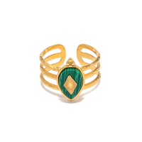Bague ouverte K075 vintage pour femme en acier inoxydable PVD plaqué or 18 carats avec malachite et turquoise, pierres naturelles massives