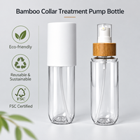Flacon pompe à poudre PET 90 ml avec anneau en bambou et capuchon blanc, rechargeable, vide, pour poudre libre et fond de teint