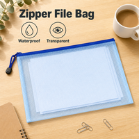 Sac de rangement A4 en PVC transparent avec fermeture éclair en maille, polyvalent, pour documents, articles de papeterie et objets personnels – Vente en gros usine