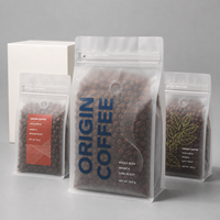 Sacs en plastique personnalisés pour poudre de café, emballages transparents refermables avec fermeture éclair, pochettes à fond plat pour grains de café avec valve