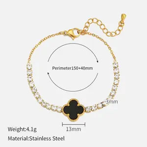 Оптовая Продажа 18K золото циркон бабочка четыре листа клевера оставить браслет для женщин, модное ювелирное изделие, браслеты