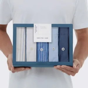 Caixa de papel luxuosa para homens, gaveta deslizante transparente, roupa íntima, caixas de presente personalizadas com divisor de papel