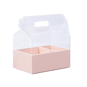 Private Label OEM Logo Packaging PVC Flower Box Gift Box With Handle Transparent Cake Box