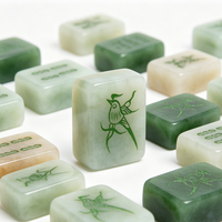 Jeu de Mahjong gravé au laser, mini tuiles de voyage en jade, portable, avec remplissage de couleur blanc-vert marbré et bords arrondis