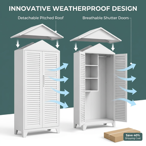 <span class=keywords><strong>Armoire</strong></span> de <span class=keywords><strong>rangement</strong></span> extérieure en acier blanc avec portes à persiennes et étagères, organisateur d'outils de jardin, abri de patio résistant aux intempéries - Product Image 5
