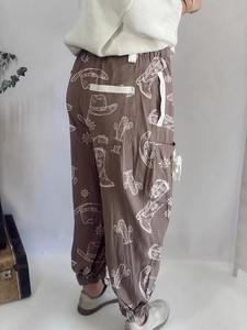Western Cowboy Boot Cactus Print Jogger Harem Pants <strong>Women</strong> Drawstring Waist <strong>Cargo</strong> Pocket <strong>Cuffed</strong> Trousers Casual Wear - Product Image 2