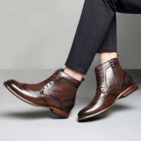 Bottes Brogues pour Hommes, Mi-Mollet, Style Coréen, Cuir Véritable, Lavé, Rétro, Lacets Goodyear, Antidérapantes, Douces