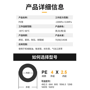 สายลม Zoni Pe ขนาด 4X2.5 6X4 8X5 10X6.5 12X8 14X10 16X12 แบบยืดหยุ่น ทนทานต่อการกัดกร่อน สำหรับเครื่องมือลม - Product Image 1