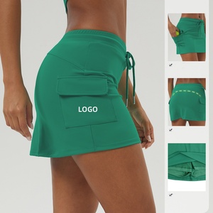 Rok tali serut pinggang elastis kasual wanita, rok pendek tenis warna kustom 2024 - Product Image 3