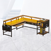 Vente en gros grand bureau d'ordinateur d'angle en forme de L table de salle de jeu PC avec tiroirs de rangement et étagères