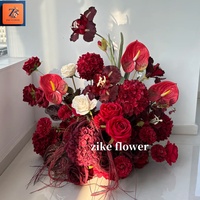 ZIKE Composition florale artificielle de luxe vert bordeaux, style orchidée en soie tombante, pour centre de table de mariage et décoration d'événements
