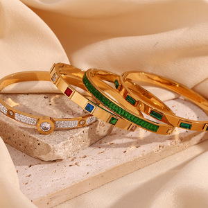 Brazalete de Cadena de Acero Inoxidable 316L con Cuentas de Circonio y Baño de Oro de 18k, Diseño Geométrico, Joyería de Moda para Mujer 2026, Ideal para Fiestas - Product Image 3