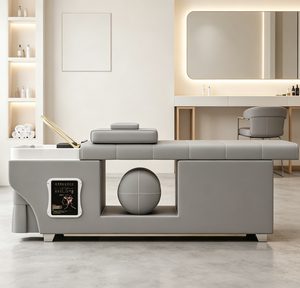 Fauteuil de lavage moderne avec bac intégré, station de lavage rembourrée noire et grise pour salon de beauté - Product Image 5