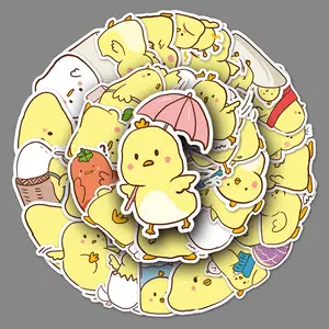 Personalizado pequeño pollo amarillo troquelado pegatina diario decorativo Anime dibujos animados adhesivos impermeables papel vinilo pegatina