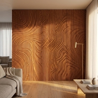 Panneau mural en MDF plaqué bois E0, sculpté en relief, sculpture 3D, revêtement cannelé pour mur d'accentuation d'intérieur d'appartement de luxe