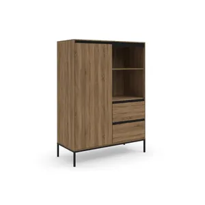 Oak Effect Finish Highboard Wooden <strong>Tall</strong> <strong>Unit</strong> 2 Doors Opening <strong>Shelves</strong> Modern Eco-Friendly Durable for Living Room Bedroom Home - Product Image 4