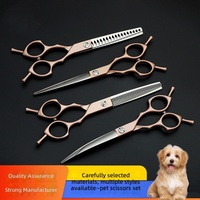 Ciseaux de toilettage pour animaux à double denture, 65 pouces, or rose, courbés, à dents plates en forme d'arête de poisson, pour poils longs et bouclés, pour chats et chiens