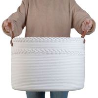 Panier de rangement en plastique pour jouets, grand sac avec couvercle, en corde de coton tressée, ensemble de trois paniers ronds hauts, petit panier de rangement