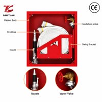 Kabinet Selang Pemadam Kebakaran Dinding Baja Merah Set Lengkap Selang Nozzle Katup CE